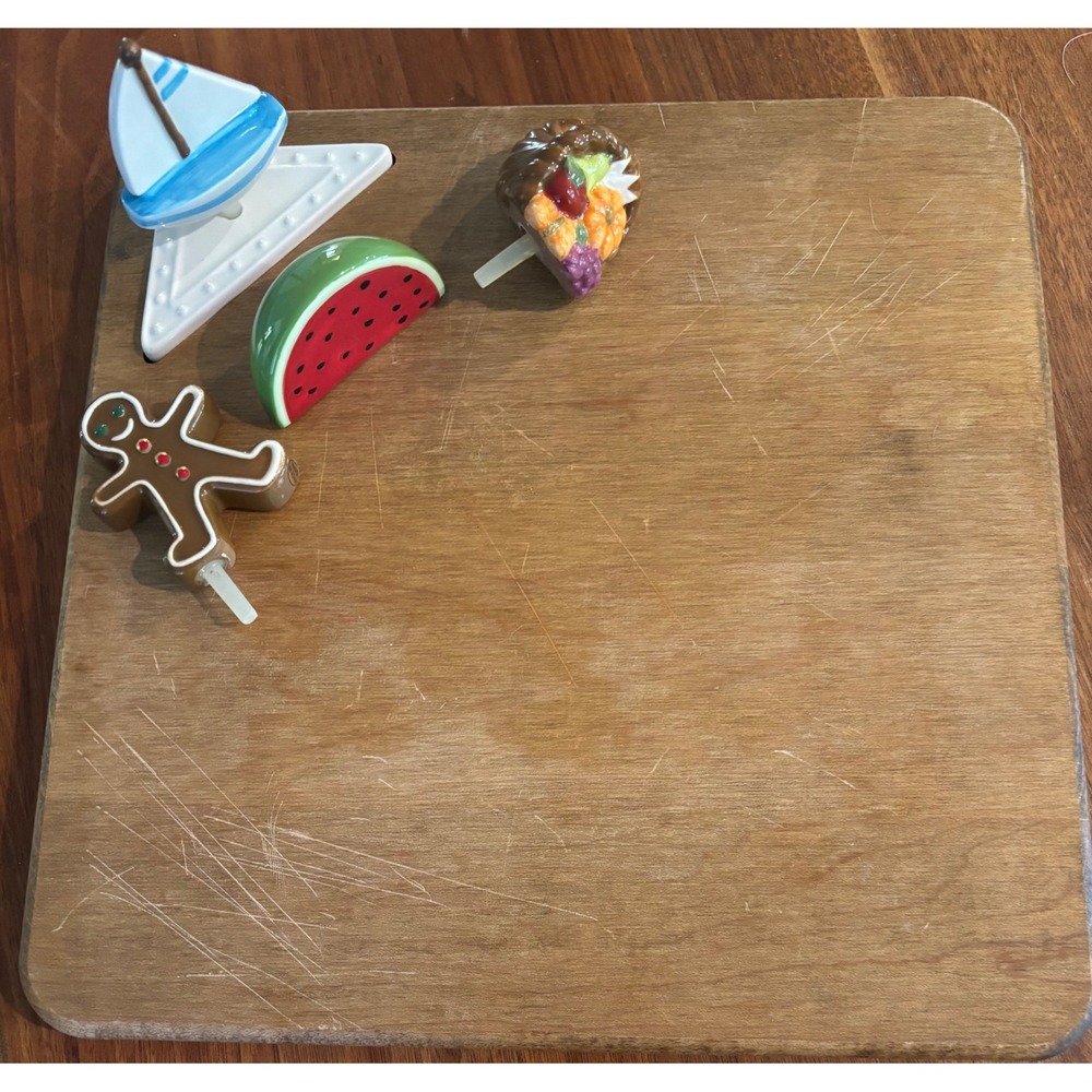 Retired - Nora Fleming Square Walnut Serving Board with 4 Seasonal Minis